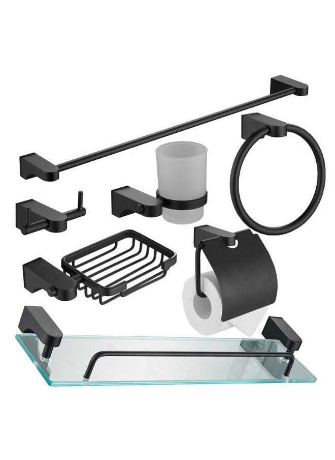 7 Pieces Matte Black Special Design Wall Mounted Bathroom Accessories Set