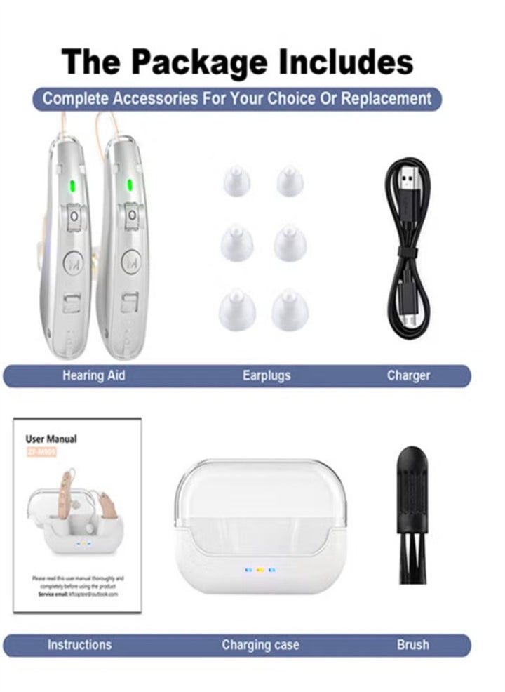 Rechargeable hearing aids for seniors and adults with noise reduction and volume control, digital hearing amplifier for hearing loss, BTE hearing aids with magnetic charging case