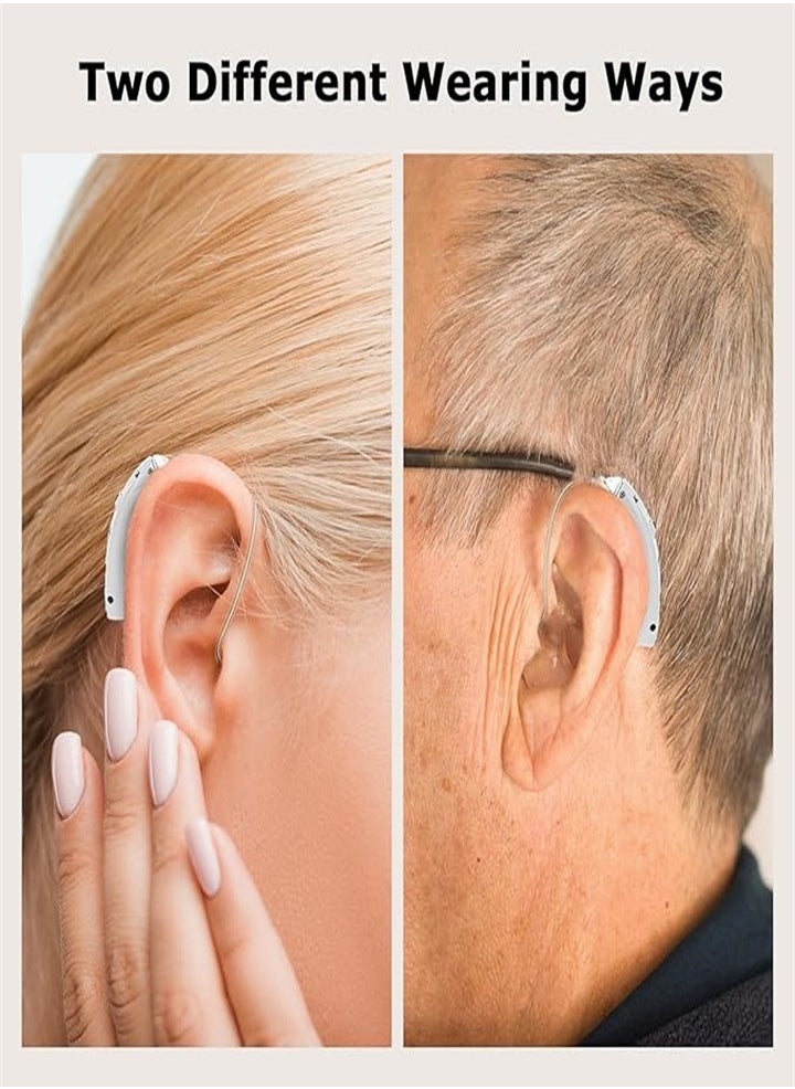 Rechargeable hearing aids for seniors and adults with noise reduction and volume control, digital hearing amplifier for hearing loss, BTE hearing aids with magnetic charging case