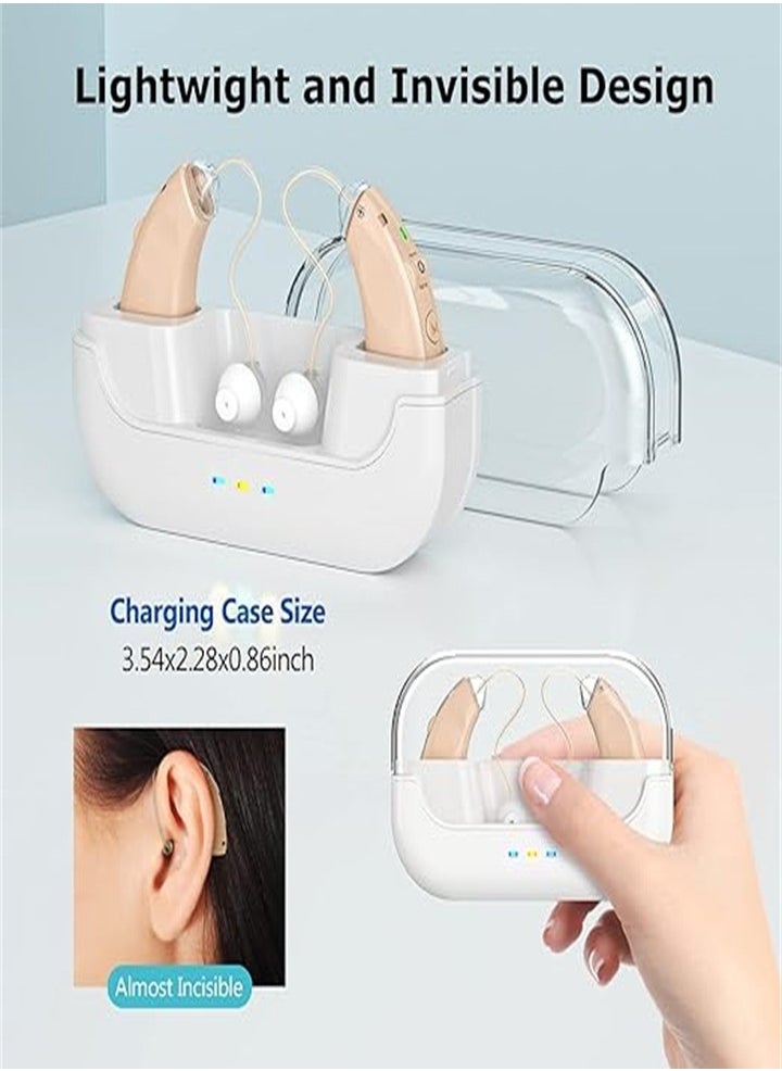 New rechargeable hearing aid for seniors with noise reduction, digital hearing aid for people with hearing loss, with charging case (skin color)