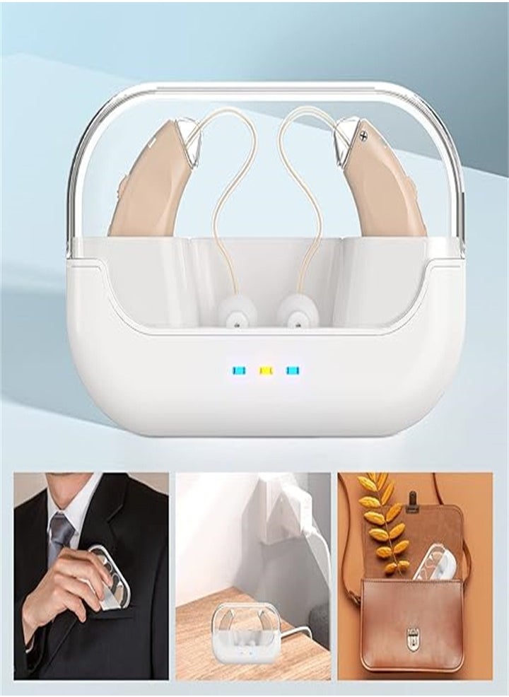 New rechargeable hearing aid for seniors with noise reduction, digital hearing aid for people with hearing loss, with charging case (skin color)