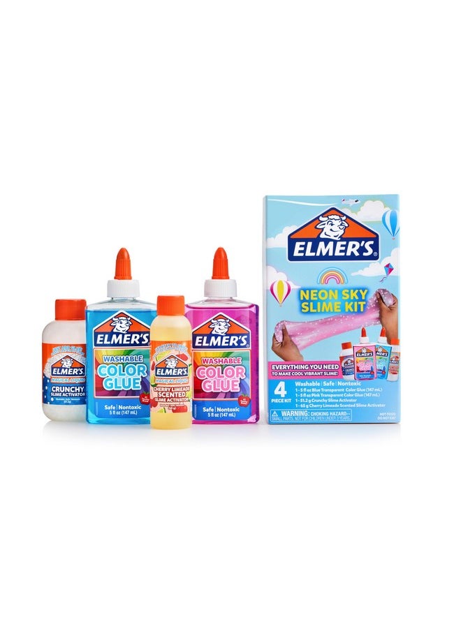 Neon Sky Slime Kit, Slime Supplies Include Transparent Color Liquid Glue, Crunchy Slime Activator, Cherry Limeade Slime Activator, 4 Count