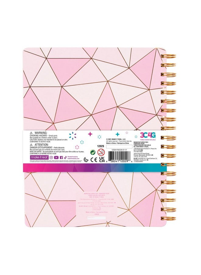 Three Cheers For Girls - Pink & Gold All-In-1 Sketchbook Set - Girls Diary, Journal, Sketch Book For Kids W/ Pencils, Stickers & More - Drawing Kit For Kids - Unlined Diary For Girls - Kids Sketch Pad