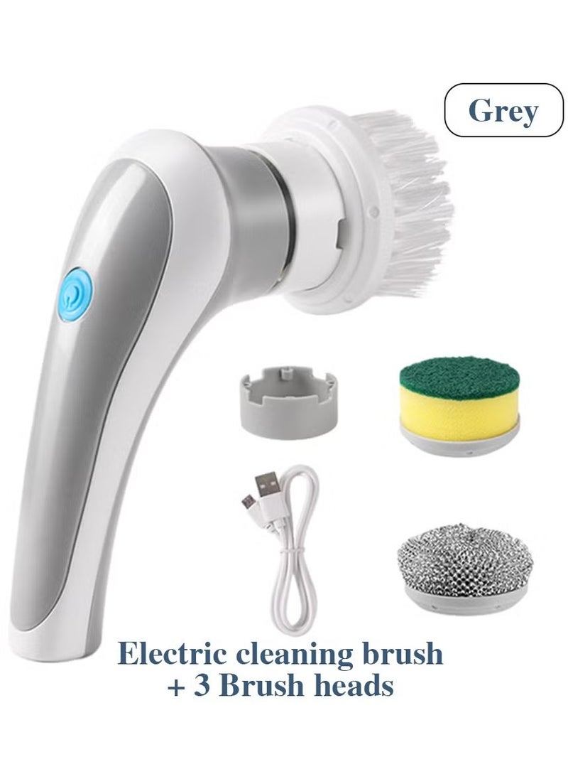 Electric Cleaning Brush, Cordless Electric Spin Scrubber with 3 Replaceable Brush Heads for Bathroom Tub Floor Car and Tile, Spin Scrubber (Grey)