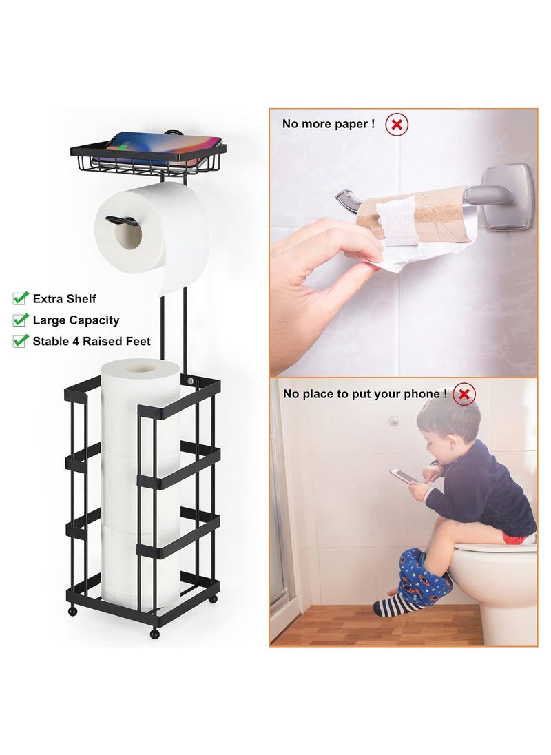 Toilet Paper Roll Holder Stand for Large Rolls with Storage Tray   Free Standing Toilet Paper Dispenser and Storage Reserve