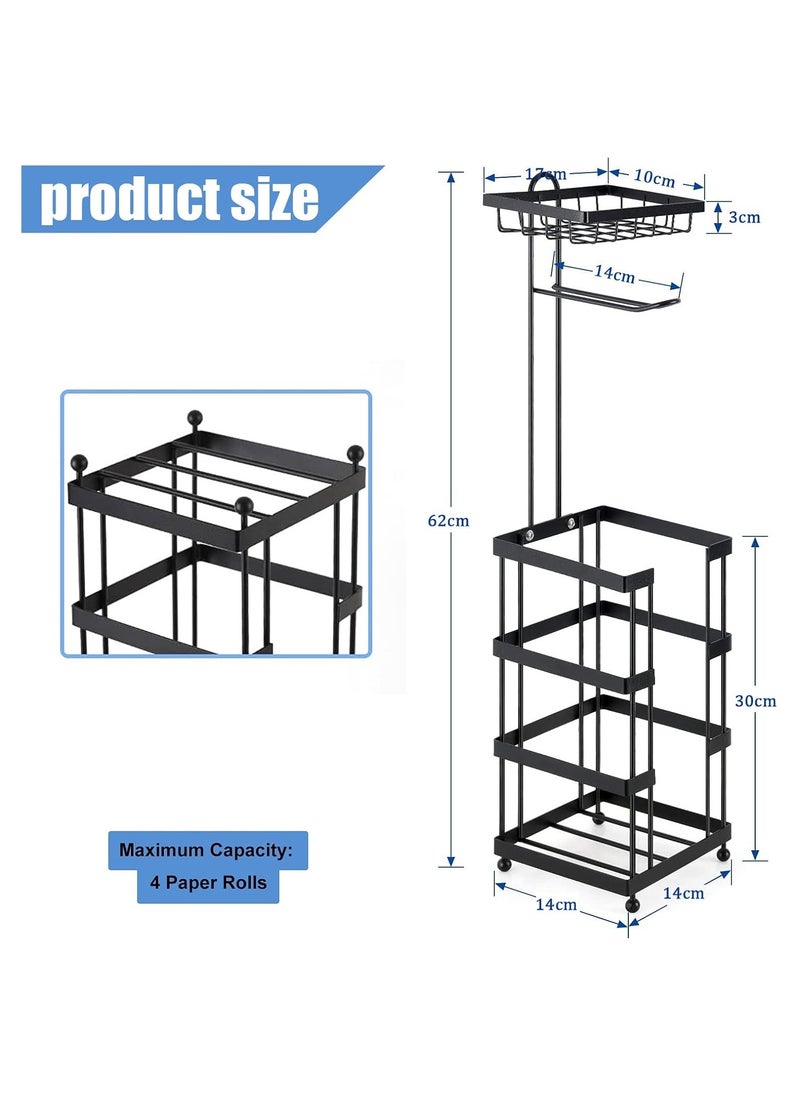 Toilet Paper Roll Holder Stand for Large Rolls with Storage Tray   Free Standing Toilet Paper Dispenser and Storage Reserve