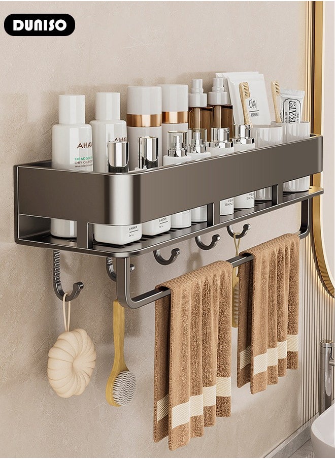 Large Capacity Shower Caddy, Adhesive Bathroom Corner Caddy, Detachable Bathroom Organizer with Towel Bar, Rustproof Shower Organizer with Removable Hooks for Bathroom Storage, Wall Mounted Shower Shelf for Bathroom, Dorm, Toilet, Kitchen