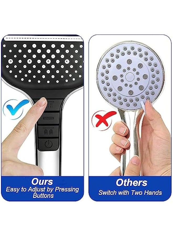 Shower Head, High Pressure Shower Heads with 8 Spray Modes, Universal Water Saving Large Handheld Powerful Square Shower Head, Single Hand Adjustable (Without Hose Set 1.5m)