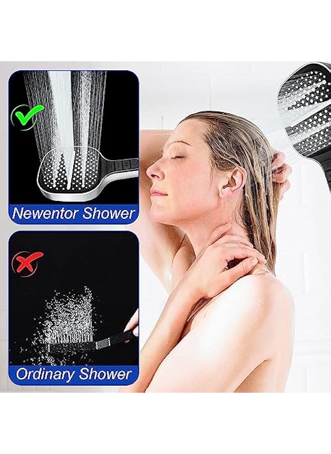 Shower Head, High Pressure Shower Heads with 8 Spray Modes, Universal Water Saving Large Handheld Powerful Square Shower Head, Single Hand Adjustable (Without Hose Set 1.5m)