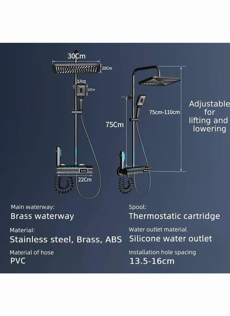 Shower Set, Thermostatic Shower Faucet Set Wall Mounted Shower Faucet Set Piano and Shower Keys with Bath Spout, Hand Sprayer