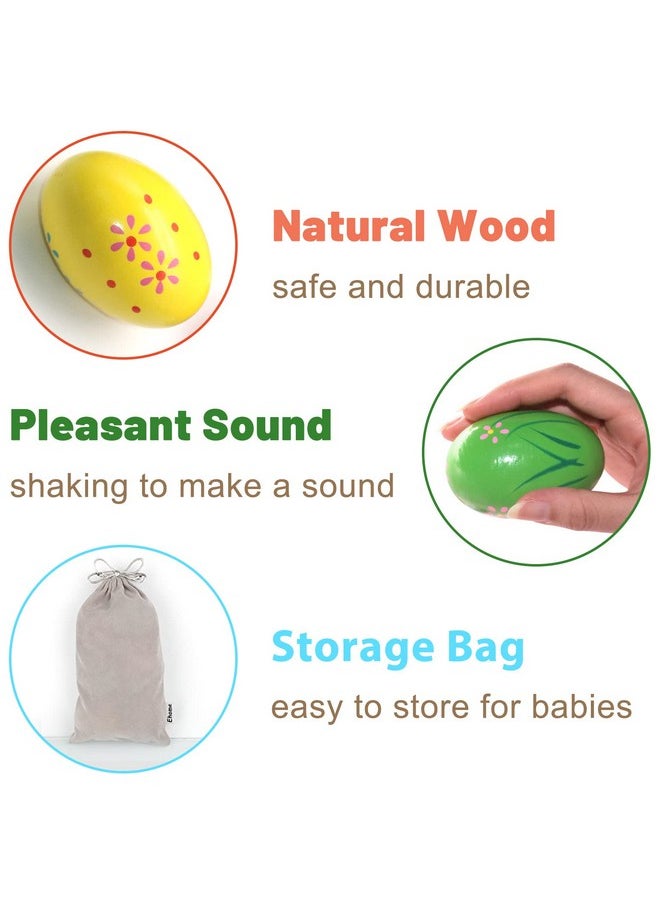 Christmas Egg Shakers Christmas Basket Stuffers, 6Pcs Wooden Percussion Musical Shake Prefilled Christmas Eggs For Toddler, Egg Fillers, Montessori Maracas For Kids Baby With Storage Bag