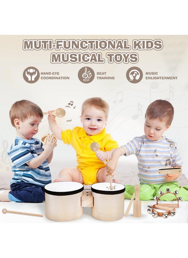 Drum Set For Toddlers 1-3, Wooden Musical Instruments Toys For 1 Year Old Girls Gifts, Montessori Toys For Babies 6-12-18 Months With Bongo Drum, One First Christmas Birthday Gifts For Boys Age 2-4