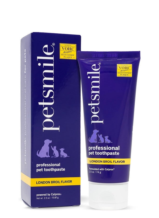 Professional Pet Toothpaste - Cat & Dog Teeth Cleaning Supplies - Controls Plaque, Tartar, & Bad Breath - Vohc Accepted Toothpaste - Pet Dental Care Essentials (London Broil, 2.5 Oz)