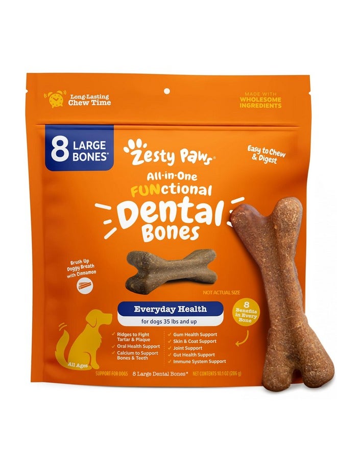 Dental Bones - Fights Tartar & Plaque - Gum, Teeth & Bone Health - Cinnamon For Dog Breath - Immune, Joint, Gut, Skin & Coat Support - Omega 3 Epa & Dha And Calcium - Large Dogs - 8 Ct…