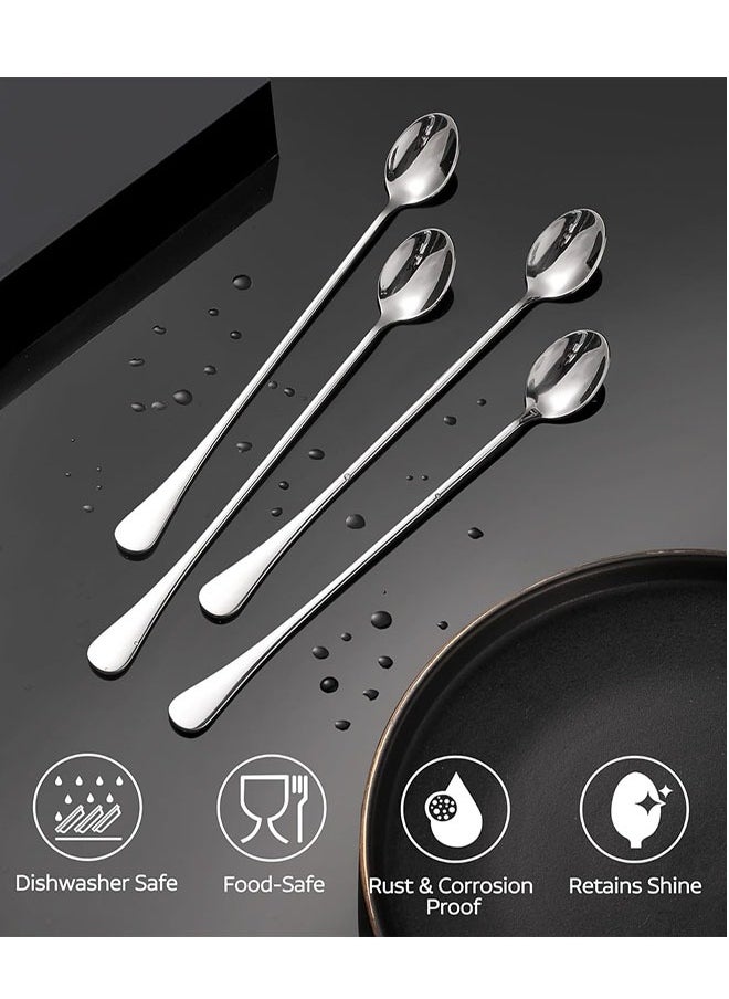 9.5-Inch Long Handle Spoon, Ice Tea Spoons, Ice Cream Spoon, Long Coffee Spoons, Stainless Steel Stirring Spoons, Set of 4