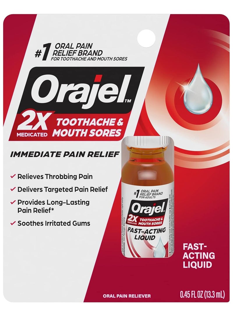 Orajel 2X Medicated Toothache & Mouth Sores Liquid, 0.45 Fl Oz