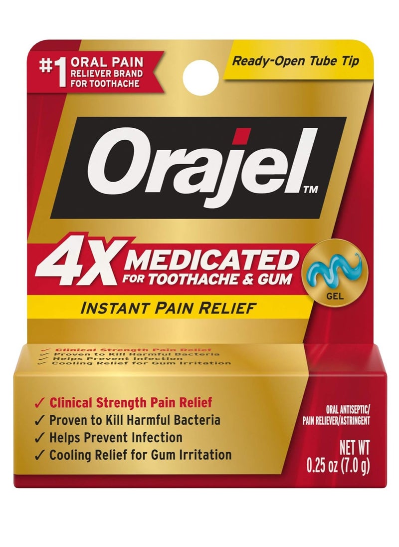 Orajel 4X for Toothache & Gum Pain Severe Gel Tube, No Color, 0.25 Ounce