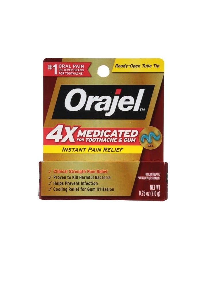 Orajel 4X for Toothache & Gum Pain Severe Gel Tube, No Color, 0.25 Ounce