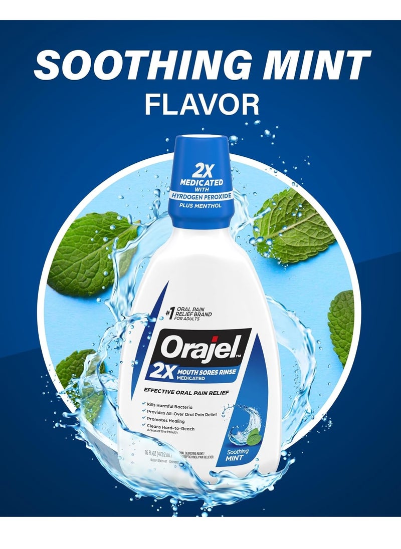 Orajel Nonseptic Mouth Sore Rinse 16oz, Soothing Mint Flavor, Provides Pain Relief, Promotes Healing, 3-Pack