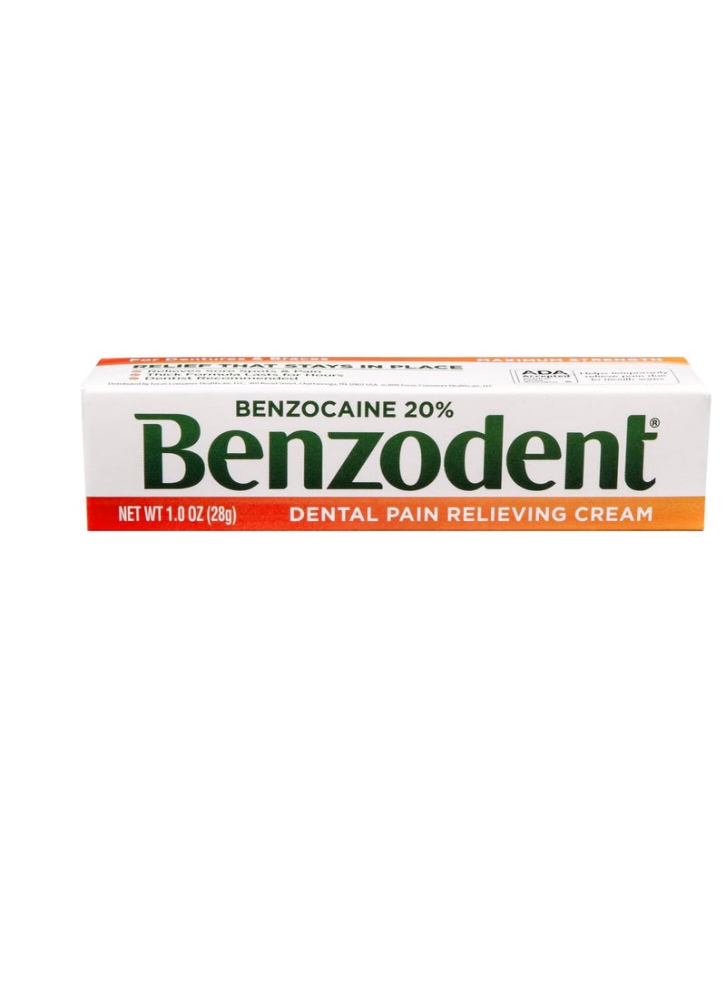 Benzodent Dental Pain Relieving Cream Topical Anesthetic, No Artificial Color & Flavors