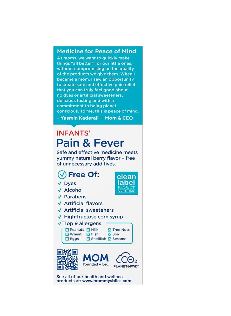 Mommy's Bliss Infants' Pain and Fever Reducer, Baby Acetaminophen, Dye Free, Delicious Mixed Berry Flavor, Ages 2+, 2 Fluid Ounces