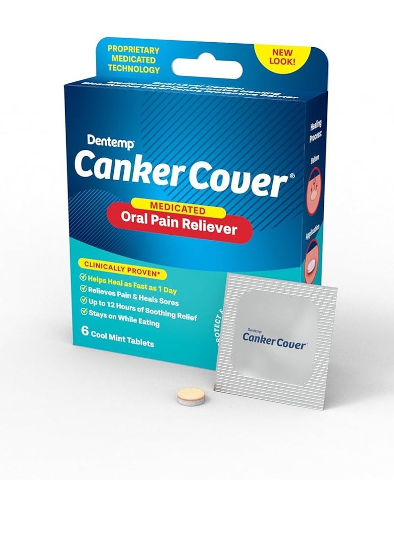 Dentemp Canker Cover - Canker Sore Medicine Pain Reliever (6 Counts) - Canker Sore Treatment to Relieve Canker Pain, Mouth Sores & Mouth Irritation - Fast Acting Canker Sore Relief Tablets for Adults