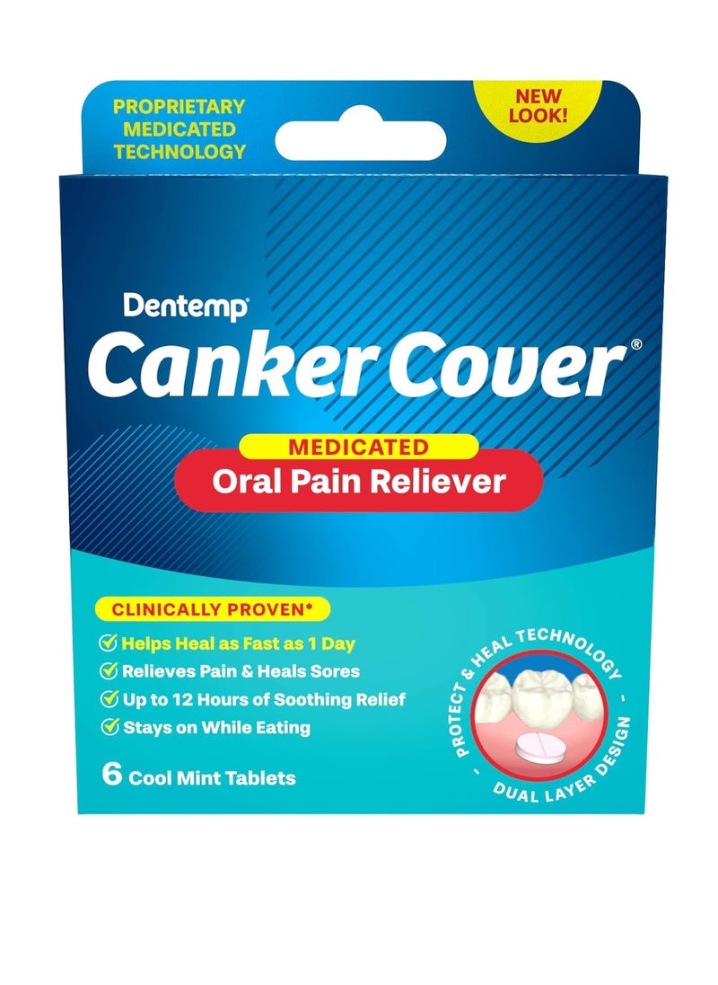 Dentemp Canker Cover - Canker Sore Medicine Pain Reliever (6 Counts) - Canker Sore Treatment to Relieve Canker Pain, Mouth Sores & Mouth Irritation - Fast Acting Canker Sore Relief Tablets for Adults