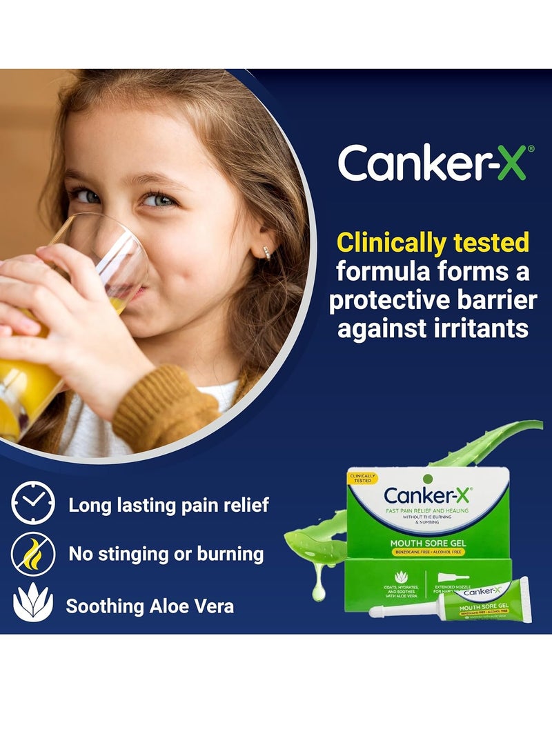 Canker-X Mouth Sore Gel, Fast Pain Relief & Healing for Canker Sores, Cheek Bites and Oral Abrasions, Oral Pain Relief Gel, Benzocaine Free and Alcohol Free, Adults and 6 Years +, 0.28 fl oz