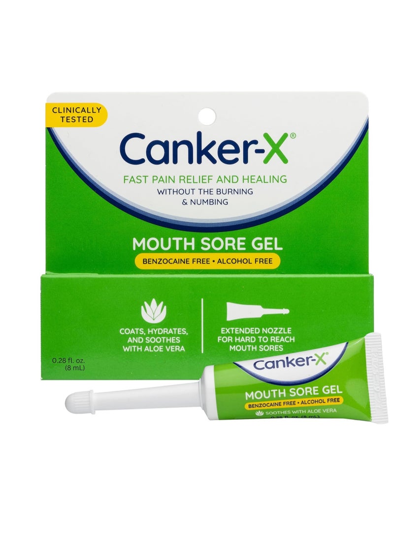 Canker-X Mouth Sore Gel, Fast Pain Relief & Healing for Canker Sores, Cheek Bites and Oral Abrasions, Oral Pain Relief Gel, Benzocaine Free and Alcohol Free, Adults and 6 Years +, 0.28 fl oz