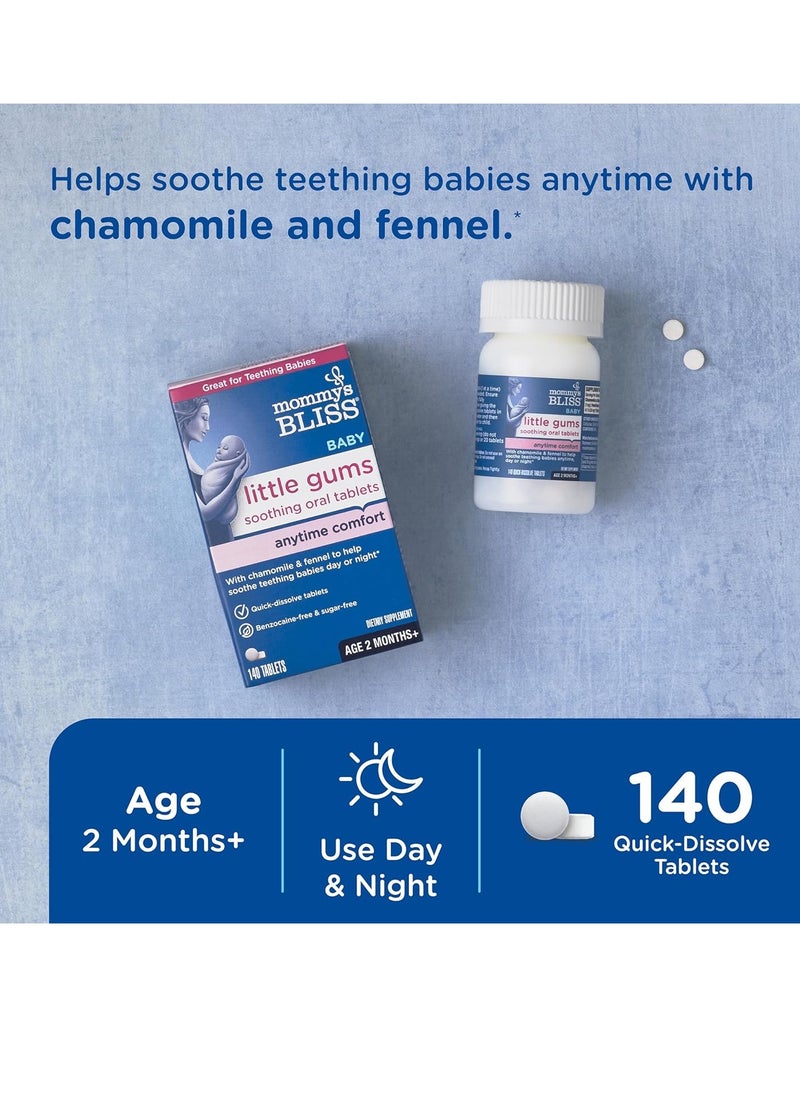 Mommy's Bliss Little Gums Soothing Oral Tablets, Great for Teething Babies, Benzocaine-Free & Sugar-Free, 2 Months+, 1 Bottle (140 Tablets)