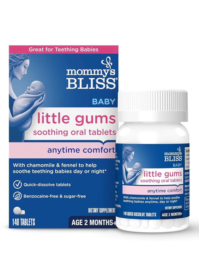 Mommy's Bliss Little Gums Soothing Oral Tablets, Great for Teething Babies, Benzocaine-Free & Sugar-Free, 2 Months+, 1 Bottle (140 Tablets)