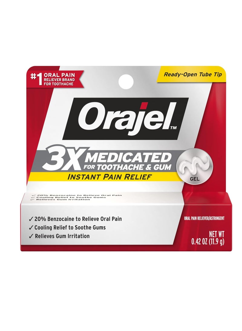 Orajel 3X for Toothache & Gum Pain: Maximum Gel Tube 0.42oz (Pack of 2)