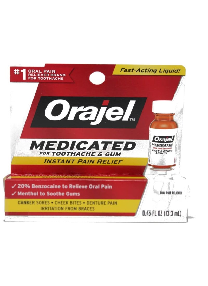 Orajel Instant Pain Relief for Toothache, Maximum Strength, Liquid, 0.45 Oz (Pack of 2)