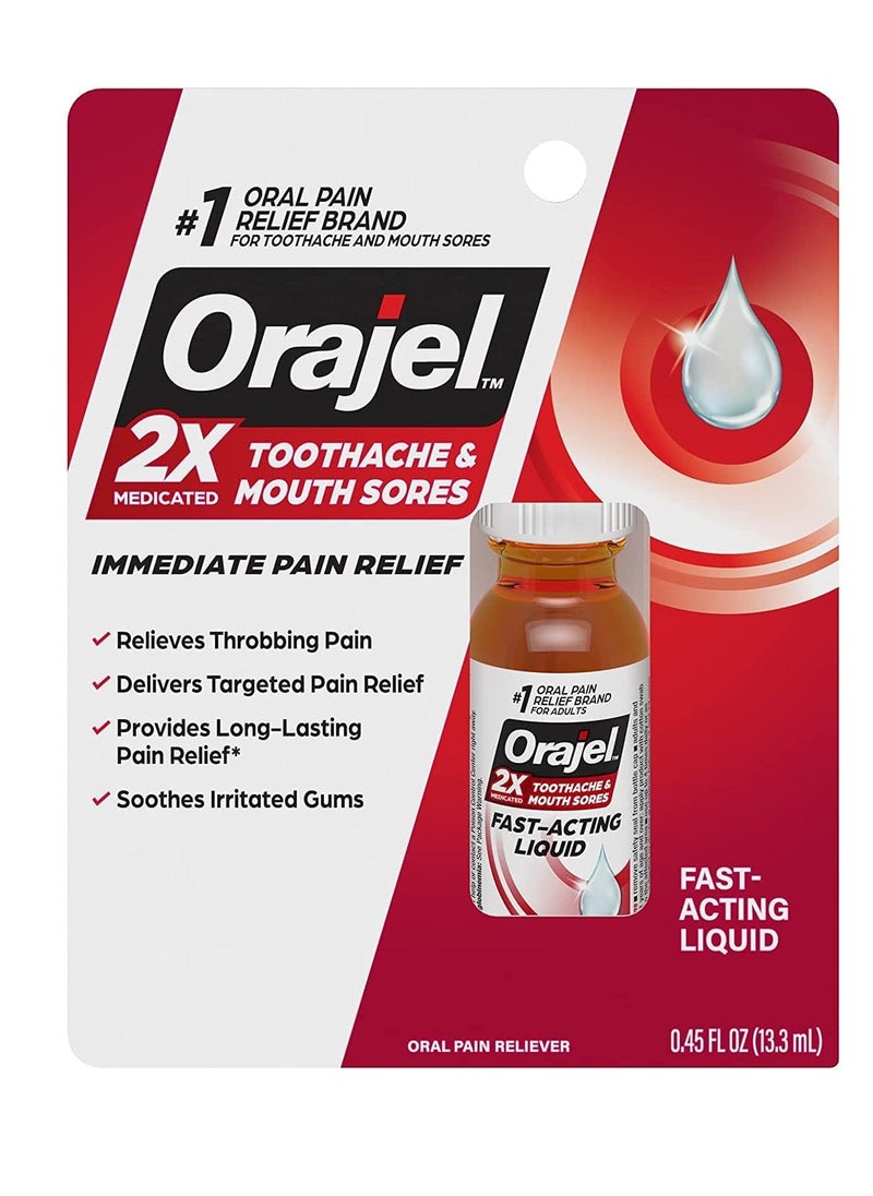 Orajel Instant Pain Relief for Toothache, Maximum Strength, Liquid, 0.45 Oz (Pack of 2)