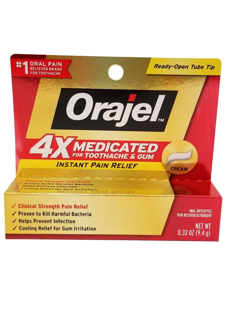 Orajel Instant Pain Relief Toothache/Gum 4X Medicated Cream Each (Value Pack of 6)