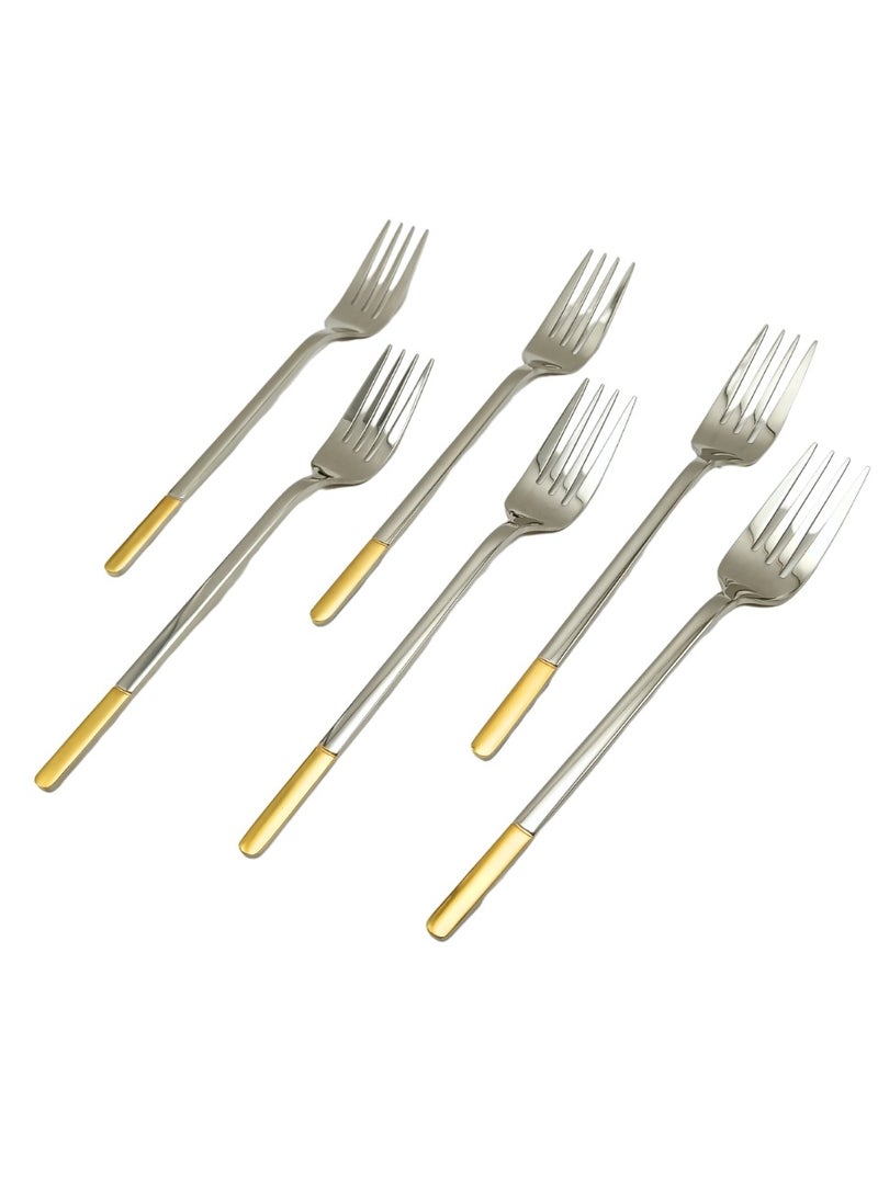 Liying 6PcsGold Topper Design Stainless Steel Dinner Fork Set 21cm x 2.5cm, Modern Silver Big Fork for Home, Kitchen, Restaurant, Fine Edge & Mirror Polished, Dishwasher Safe