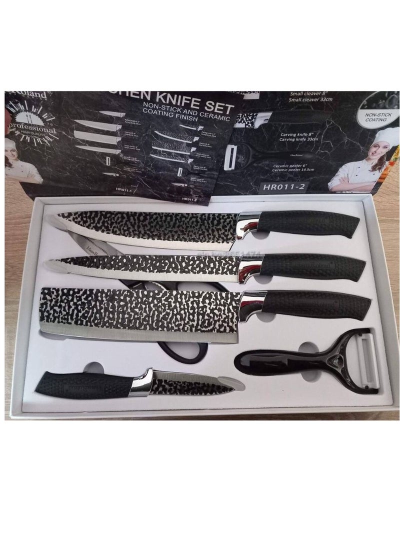 6 Pieces Knife Set with Dotted Handles, Stainless Steel, Non-Stick Blades, Including Peeler and Scissor, Kitchen Cutlery Knives Set, Utensil Sets for Daily Use with Gift