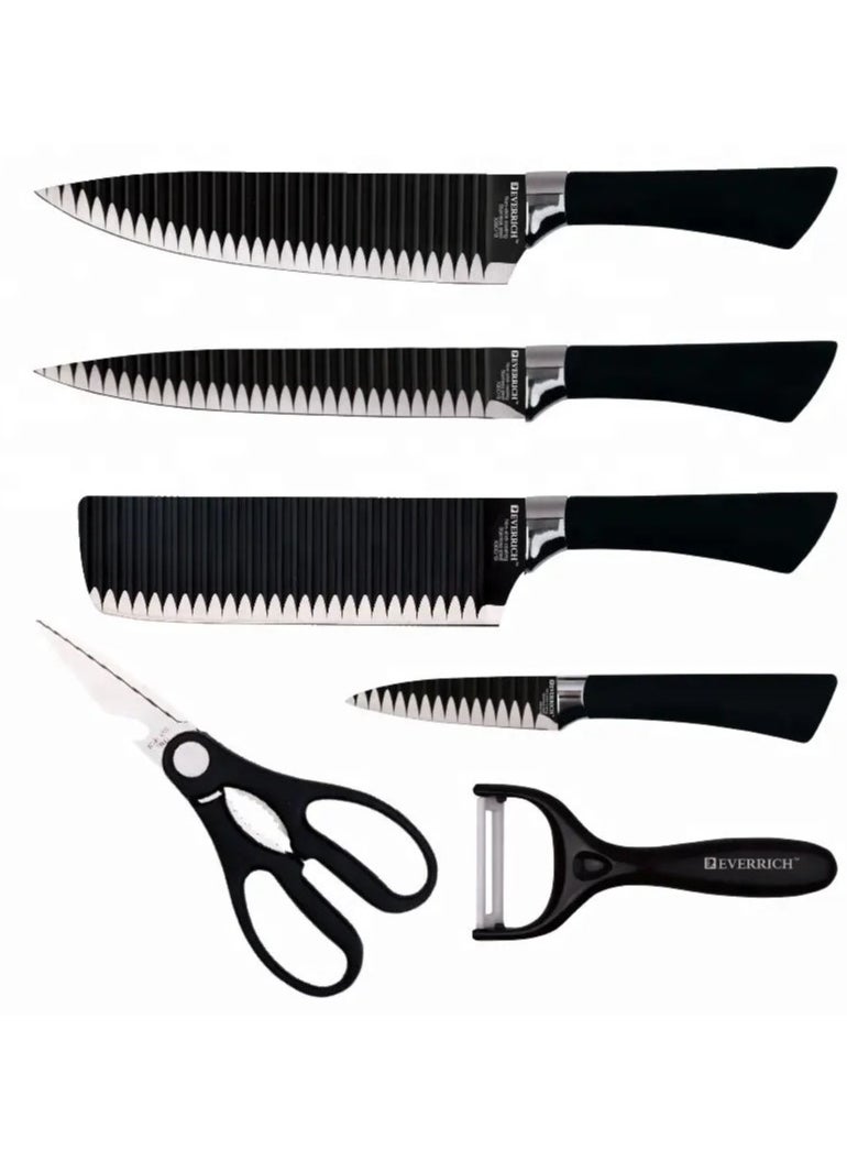 6-Piece Kitchen Knife Set with Chef Knife, Carving Knife, Cleaver Knife, Paring Knife, Scissors, and Ceramic Peeler – Sharp Blades for Cutting Meat, Vegetables, and Fruits