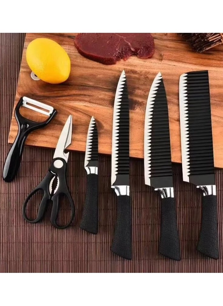 6-Piece Kitchen Knife Set with Chef Knife, Carving Knife, Cleaver Knife, Paring Knife, Scissors, and Ceramic Peeler – Sharp Blades for Cutting Meat, Vegetables, and Fruits