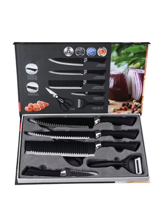 6-Piece Kitchen Knife Set with Chef Knife, Carving Knife, Cleaver Knife, Paring Knife, Scissors, and Ceramic Peeler – Sharp Blades for Cutting Meat, Vegetables, and Fruits