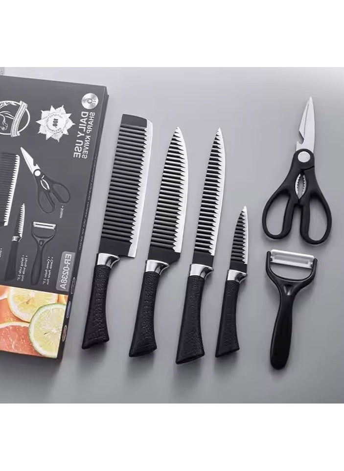 6-Piece Kitchen Knife Set with Chef Knife, Carving Knife, Cleaver Knife, Paring Knife, Scissors, and Ceramic Peeler – Sharp Blades for Cutting Meat, Vegetables, and Fruits