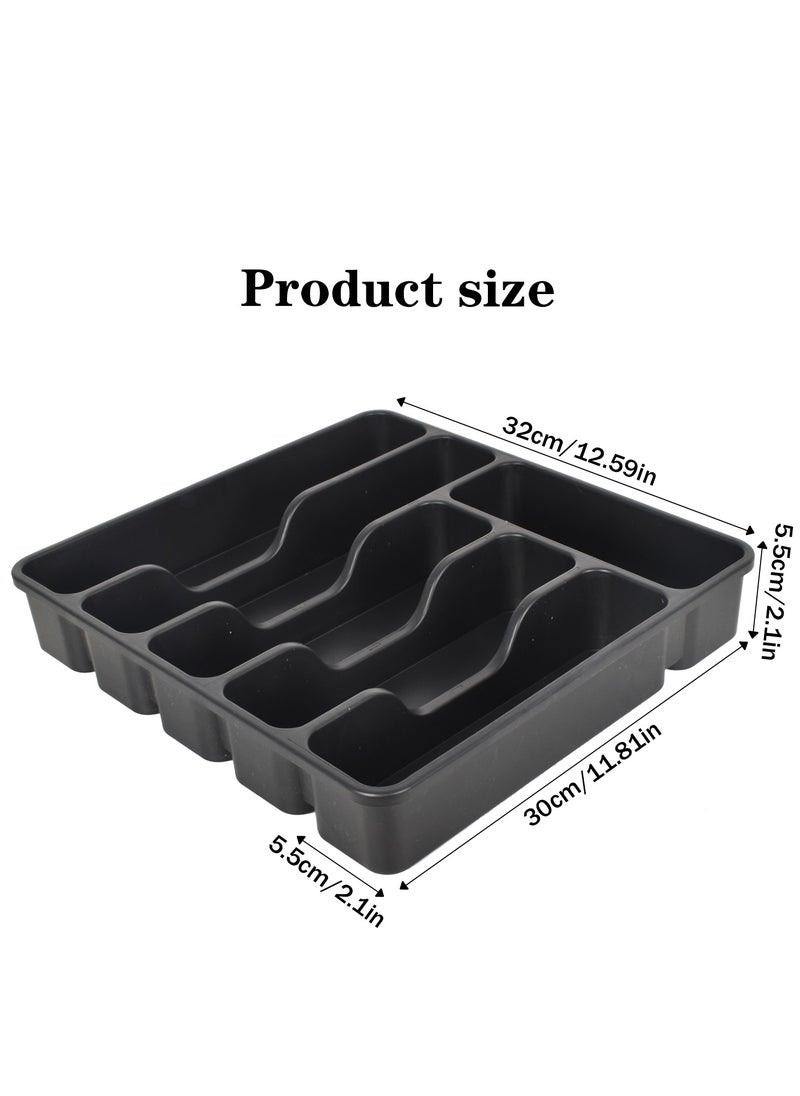 Cutlery Tray with Lid 6 Compartments, Cutlery Holder for Kitchen, Plastic Drawer Organizer for Spoons, Forks, Knives