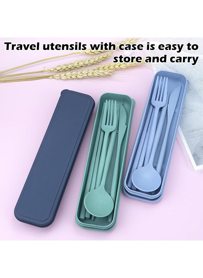 4 Sets Reusable Utensils Set, Travel Utensils with Case, Reusable Utensils for Lunch Box accessories, Portable Chopsticks Knife Fork and Spoon Lunch Utensils Set for Work,Travel or Daily use