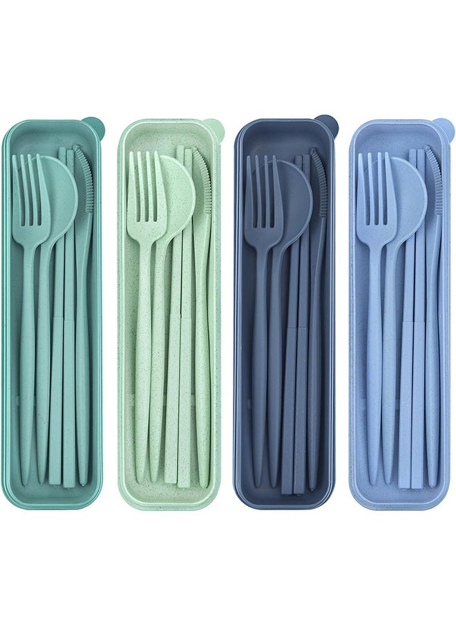 4 Sets Reusable Utensils Set, Travel Utensils with Case, Reusable Utensils for Lunch Box accessories, Portable Chopsticks Knife Fork and Spoon Lunch Utensils Set for Work,Travel or Daily use