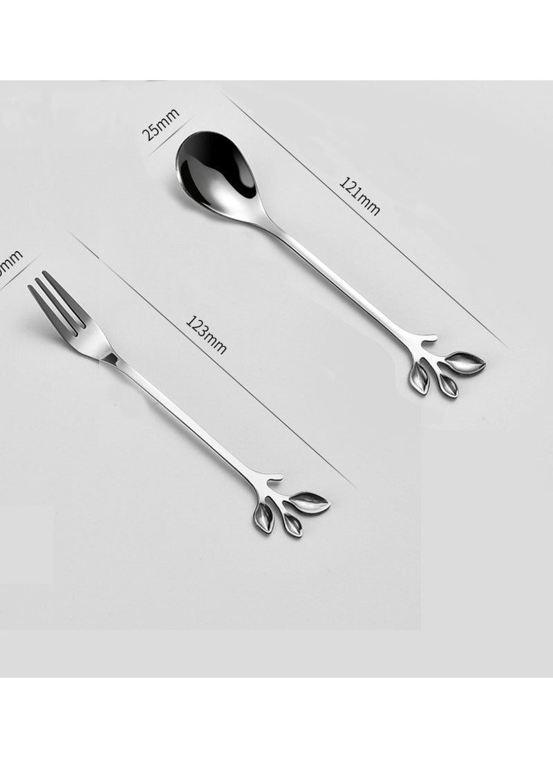 12-Piece Elegant Stainless Steel Coffee u0026 Tea Spoon Set - 6 Dessert Spoons u0026 6 Forks for Home, Tea Parties u0026 Cafés - Durable u0026 Stylish Design for Every Occasion