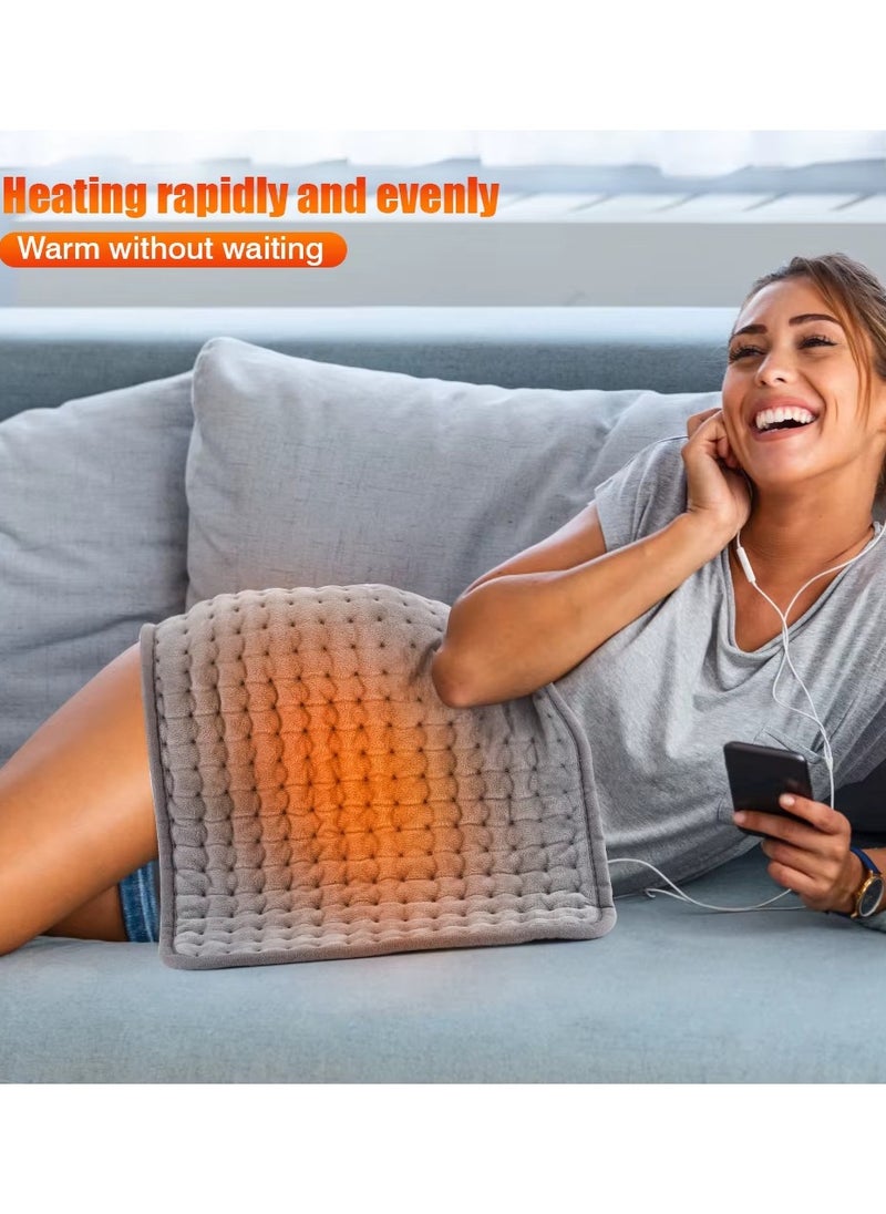 Electric Heating Pad with 4 Timer Settings, Auto Shut Off and 6 Heat Levels, Dry Heat Therapy for Back, Neck, Shoulders, Knees, Arms and Legs, Ideal Gift for Women and Men in Grey