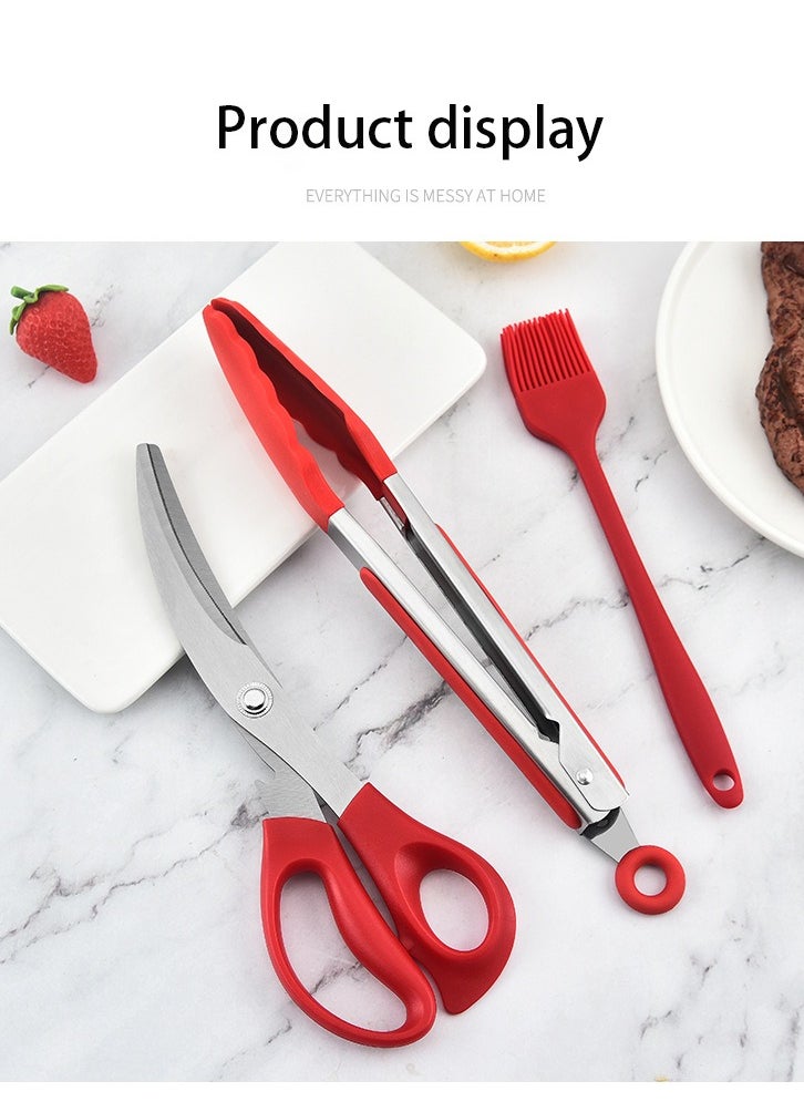 3-piece stainless steel Korean barbecue scissors clip set Chicken bone scissors food clip set barbecue clip set