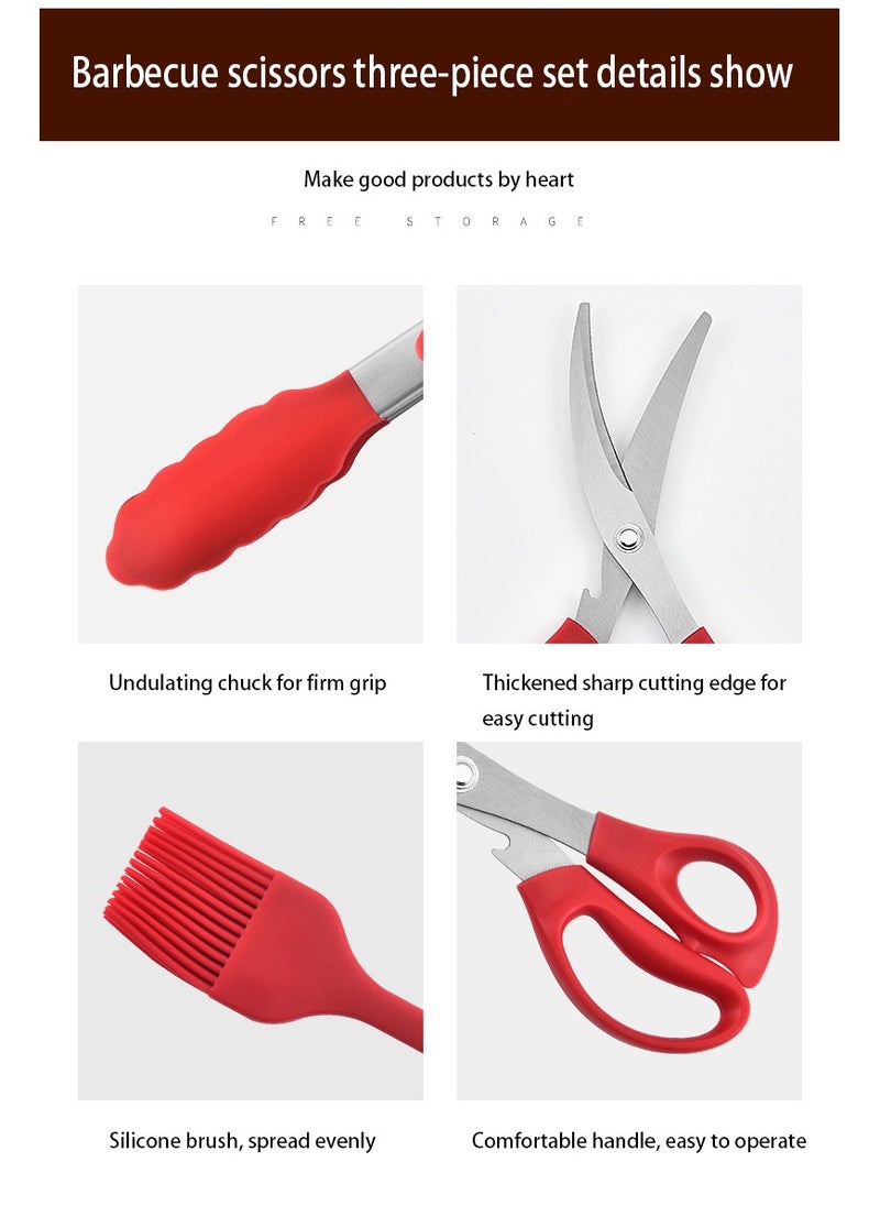 3-piece stainless steel Korean barbecue scissors clip set Chicken bone scissors food clip set barbecue clip set