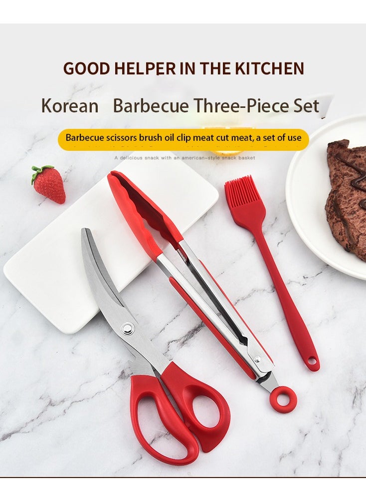 3-piece stainless steel Korean barbecue scissors clip set Chicken bone scissors food clip set barbecue clip set