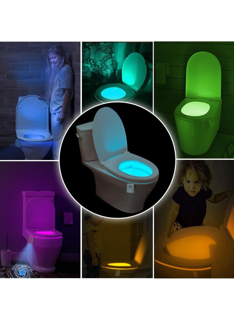 Motion Sensor Toilet Night Light, 16 Colors Body Motion Sensor Toilet Bowl Seat Lamp, USB Chargeable, Adjustable Motion Activated Toilet Night Light for Any Toilet